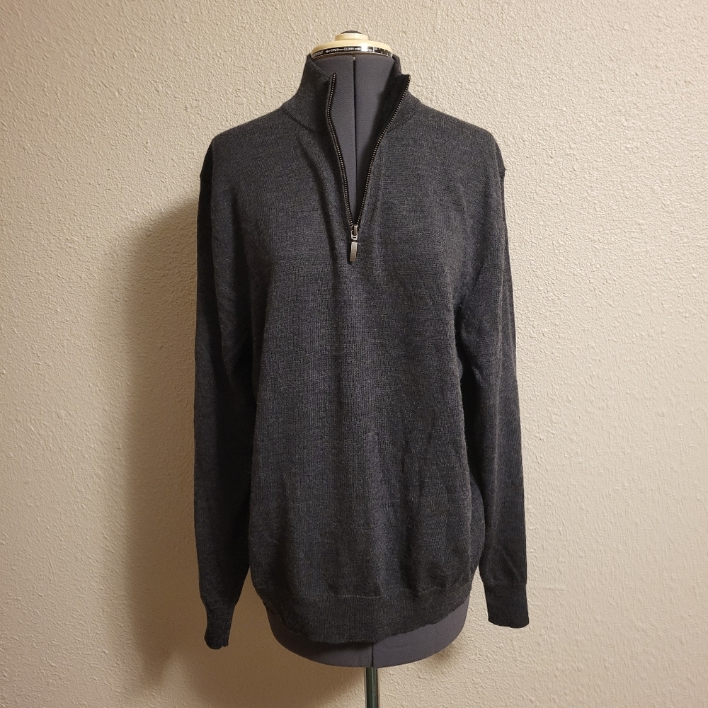 Club Room Gray Quarter Zip Merino Wool Blend Sweater Size Large